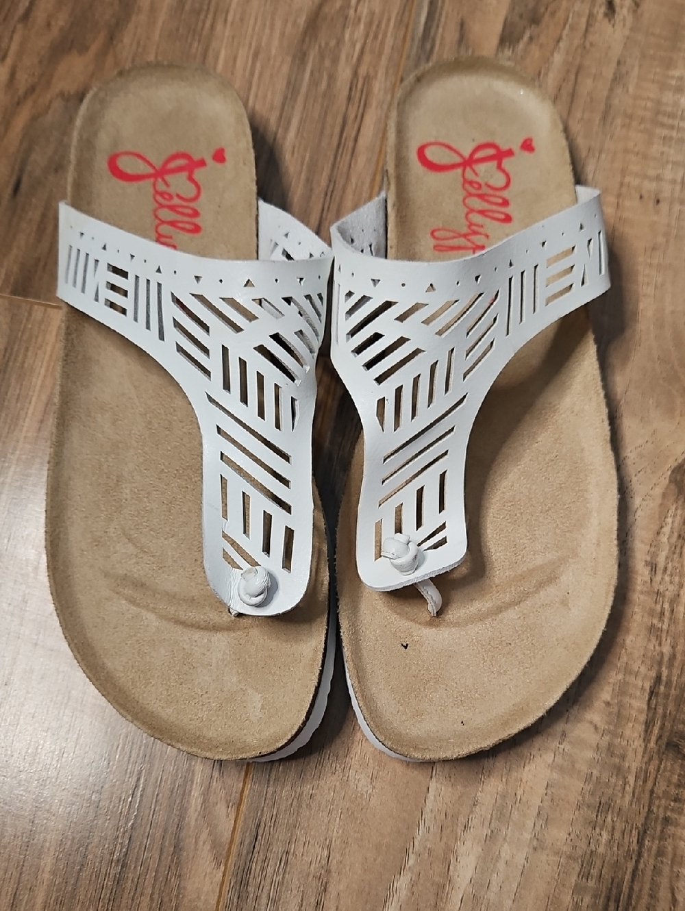 Jellypop Women's Casual White Laser-Cut T-strap Sandals 9M